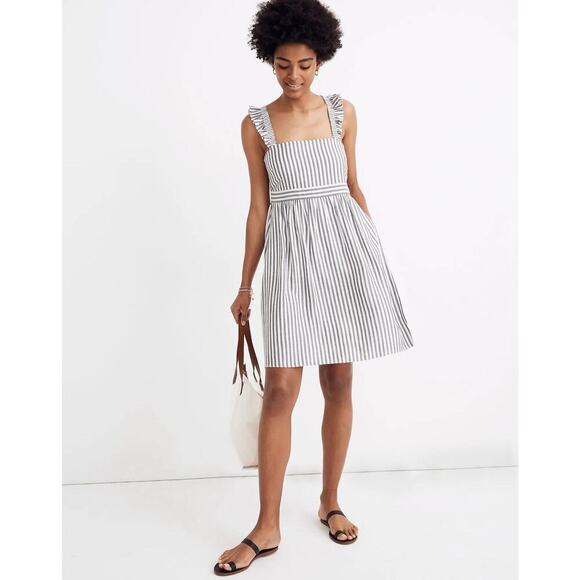 Madewell Striped Ruffle-Strap Empire Dress Viscose Size 00 Women’s - Picture 3 of 9